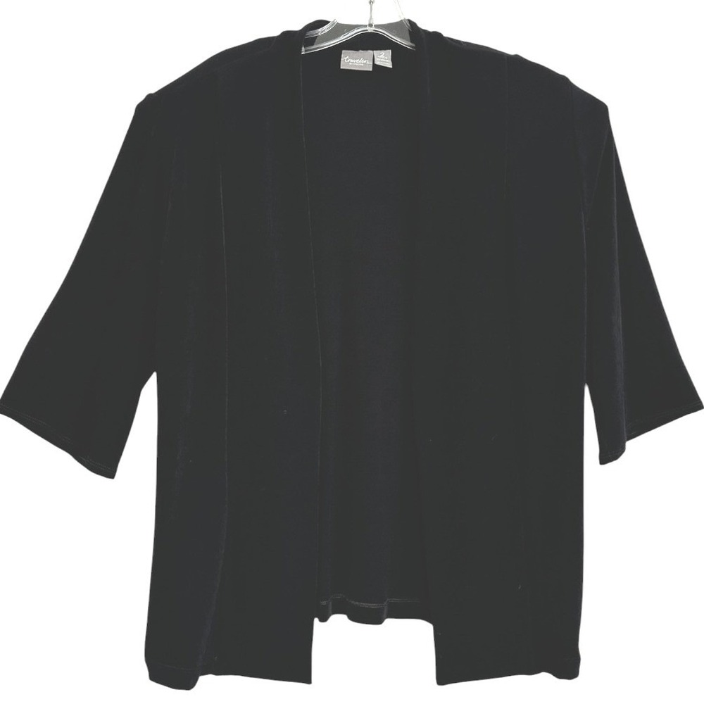 Chico's Travelers Cardigan Women Black Open Front Ribbed Knit Capsule Wardrobe 2